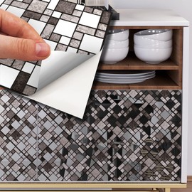 WALPLUS Pack of 96 15 x 15 cm Metallic Silver Grey Stone Mosaic Grey Aluminium Foil Wall Tiles Stickers Peel and Stick Backsplash Decals Home Decor Backstand for Kitchen Bathroom
