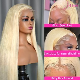 Usexy 24 Inch 13x6 HD Transparent Blonde Lace Front Wigs Human Hair 613 Lace Front Wig Human Hair Pre Plucked with Baby Hair 150% Density (613-28Inch)