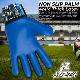Jazzy Sports Soccer Goalie Gloves for Kids Boys Children Youth,Funky Football Goalkeeper Gloves Anti Slip 4mm Latex Palm Along with Durable Grip & Double Wrist Protection (Navy Blue, Size 7)