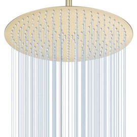 Cabezal De Ducha Tipo Lluvia De Techo Grande Dorado Cepillado De 16 ", Totalmente Metálico, Acero Inoxidable 304, Diseño Ultra Delgado, Regadera De Lluvia Redonda De Cuerpo Completo con 230