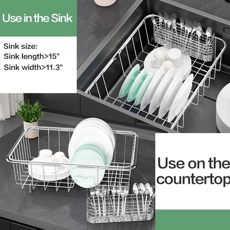 SwetLao Large Sink Dish Drying Rack, Expandable 304 Stainless Steel