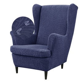 HFCNMY Wingback Chair Covers,2 Pieces Water Repellent Wingback Chair Slipcover Thick Wing Back Chair Covers Slipcover with Arms Wing Back Chair Slipcovers with Elastic Bottom Blue