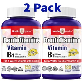 NuvitaGarden Benfotiamine 750mg Per Serving, 240 Vegetarian Capsules, 3rd Party Tested