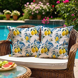 Kiatuniya Outdoor Cushion 40 x 40 cm Yellow Blue Yellow Lemon Cushion Cover Weatherproof Cushion Cover Sofa Cushion Decorative Cushion Garden Cushion Modern Summer Cushion Covers for Garden Sofa