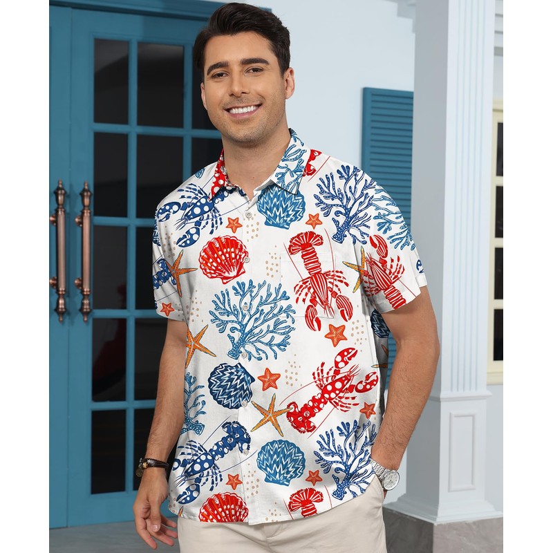 KYKU Mens Printed Short Sleeve Button Down Shirts Men's Hawaiian