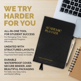 Decorably 12 Months Gold Foiled Undated Monthly and Weekly Academic Planner College with Stickers, 6x8.6in Waterproof Leatherette Hardcover Academic Planner for College Students, School, Home