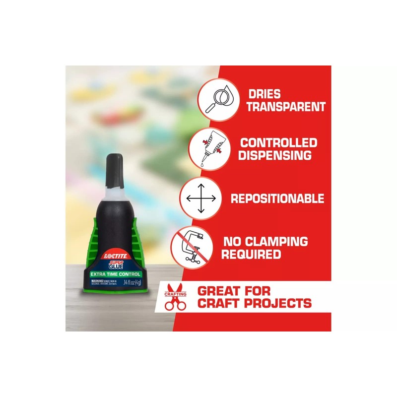 Loctite Super Glue Extra Time Control, Clear, 0.14 fl oz