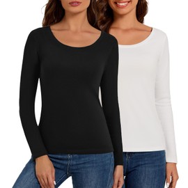 Bonneuitbebe 2 Pack Thermal Shirts for Women Cold Weather Scoop Neck Underwear Tops Comfort Long Sleeve Baselayer Tops