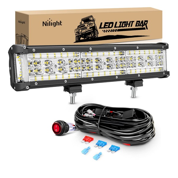 Nilight 13.5Inch Side Shooter LED Light Bar Quadruple Row Spot Flood Combo Lights w/Wiring Kit for Fog Light Driving Light Work Light on Truck SUV ATV UTV Jeep, 2 Years Warranty