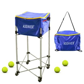 ASENVER Tennis Ball Cart Removable Pickleballs Hopper with Wheels Basket Hold Up to 160 Balls for Tennis Ball (Blue)