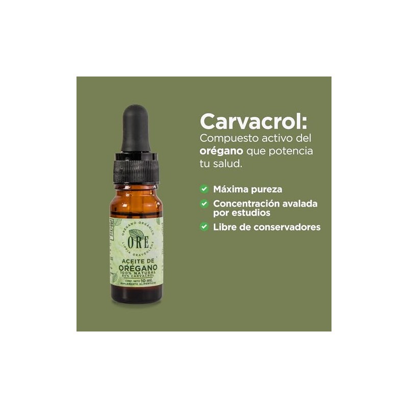 ORE Aceite de Orégano Silvestre, 10ml, 80% Carvacrol, Suplemento Aceite