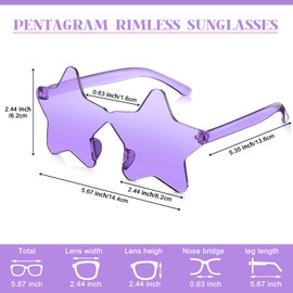 CHENGU 4 Pairs Star Shaped Rimless Sunglasses Transparent Candy Color Pentagram Star Sunglasses for Women(Purple)