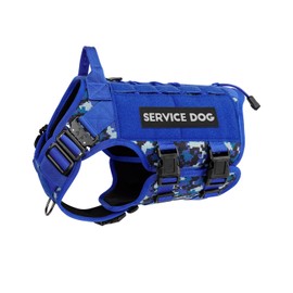 PETNANNY Tactical Service Dog Vest - No-Pull Emotional Support Harness with Hook & Loop Patches & Molle System for Training & Hunting (Navy Blue Camo, Large)