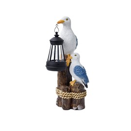 Solar Animal Statues with Lantern, Resin Seagull Seabird Figurine with Solar LED Light Mediterranean Style Sculptures for Porch Patio Balcony Yard Decor Outdoor Garden Decoration Ocean Bird Ornaments