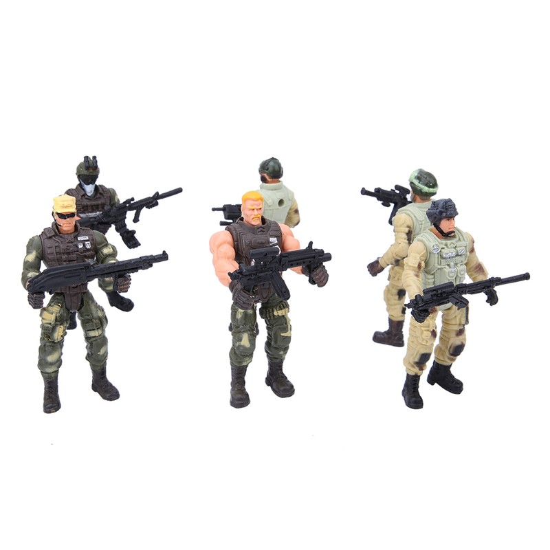 6PCs Movable Military Soldier Police Models with Joint and Weapons