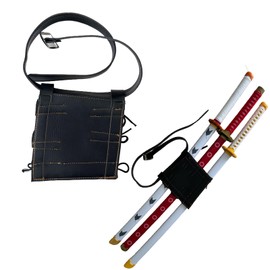 Kodeqian Sword Bag Adjustable Carry Case 3 Sword Holder Katana Frog Strap Belt Ring Leather Sword Holster Sword Holder Zoro Ninja Sword,for Cosplay Anime Costume not include sword