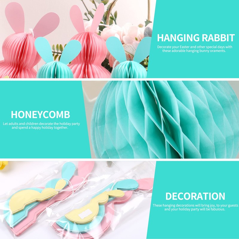 MAMUNU 6 PCS Easter Hanging Decorations, Rabbit Honeycomb Ball Pendant