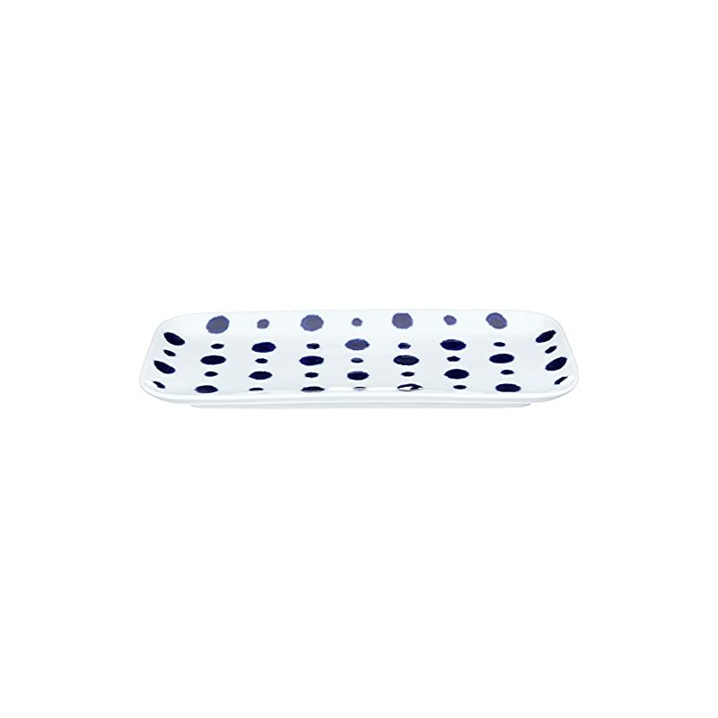Hasami Ware Indigo Aidama Rectangular Plate, Indigo Stained Polka Dots