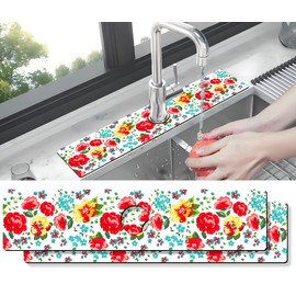 Kitchen Sink Splash Guard Faucet Mat -2 PC Super Absorbent Fast Drying Mat Sink Gadgets-Splash Guard Behind Faucet Drip Catcher for Kitchen, Bathroom,Sink Mat, Dish Drying Mat, Bathroom(23.5" X 5.5" )