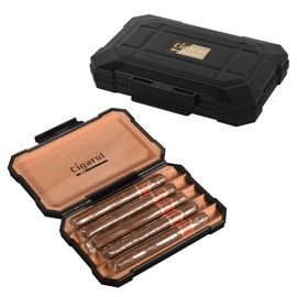 Travel Humidor Solid Cigar Travel Case Small Size Sturdy Case Airtight Waterproof Hardcase Plastic Tube Finger Cigar Accessory Cigar Box for 5 Cigars- Black