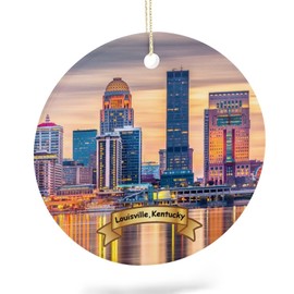 EQEY Louisville Kentucky City Tree Hanging Christmas Ornament Porcelain Double-Sided Ceramic Ornament,2.9 Inches
