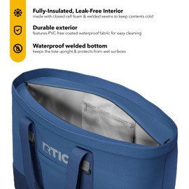 RTIC Everyday Insulated Tote Bag, Large Reusable Thermal Cooler with Zippered Top for Beach, Grocery, Shopping, Camping, Picnic, Travel, 35 L Capacity, Navy