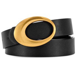 JASGOOD Women Leather Belt with Timeless Oval Gold Buckle Trendy PU Leather Waist Belt for Ladies Jeans Dress Pants,Black