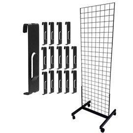 Only Hangers Black 2' x 6' Heavy Duty Commercial Grade Portable Gridwall Art Display Panel (KIT with Picture Hooks)