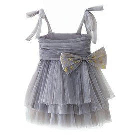 IDOPIP Baby Girls Tutu Dress Summer Sleeveless Princess Birthday Party Tulle Dresses Boho Rainbow Sundress Toddler Little Girl First Communion Pageant Wedding Gown Clothes Gray Bow 2-3 Years