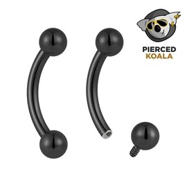(16G 10mm) 2PCS Titanium Implant Grade 16G Internally Threaded 8mm - 14mm Tongue Nipple Eyebrow Bar Ear Curved Barbell Body Jewellery