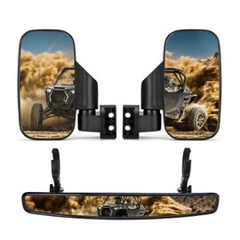 KEMIMOTO UTV Side Mirrors And Rear Center Mirror with 1.5" to 2" Roll Bar Cage Compatible with Polaris RZR 900, XP 1000/4, Pro XP/4, XP Turbo/4, Commander Maverick X3 Viking Rhino Kawasaki Teryx.