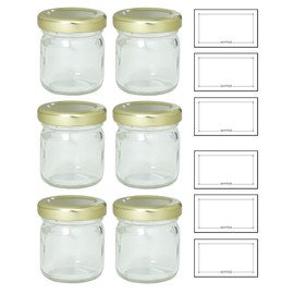 Clear 1.25 oz Thick Wall Glass Jar with Gold Metal Lined Lid (6 pack)