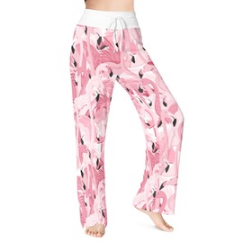 Women's Comfy Pajama Pants Casual Drawstring Stretch Wide Leg Palazzo Lounge Pants L-Flamingo