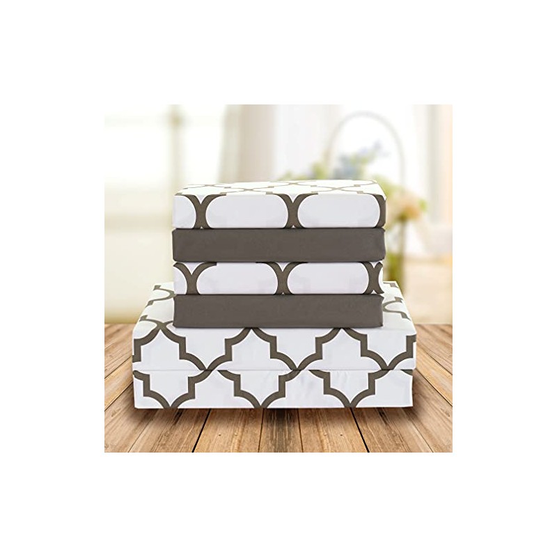Elegant Comfort 6-Piece Quatrefoil Printed Deep Pocket Bed Sheet Set,