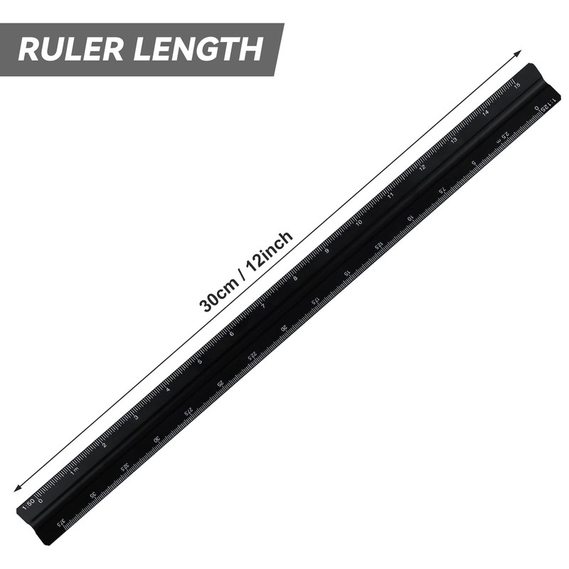 Triangular Scale Ruler 30 cm, Metal Ruler for Architects, 1:20,