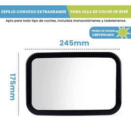 Espejo Bebé Coche - Espejo Asiento Coche Espejo Grande de Seguridad para Niños en Sentido Contrario a la Marcha | Amplia Visión | Inastillable | Rotación de 360° Espejo de Observación para Bebé
