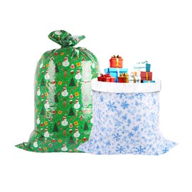 Linelglobal Extra Large Christmas Gift Bag, Giant Plastic Gift Bag for Christmas Oversized, Jumbo Sack for Xmas 2 Pack 60"