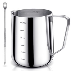SKM-MX Jarra para Espumar Leche 350ml Jarra de Leche de Acero Inoxidable Medidas en Ambos Interiores para Espumar Café Espresso y Leche Máquinas de Café Espresso(350ML)