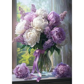 MEIYUDA Flowers Diamond Painting Kits for Adults, 5D DIY Flowers Vase Diamond Art Kits, Peony Diamond Art Crystal Picture Round Full Drill Gem Art for Home Wall Decor 30x40cm