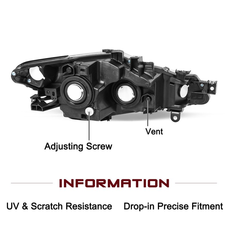JSBOYAT Halogen Model Black Headlight Assembly Compatible with 2009-2014 Nissan