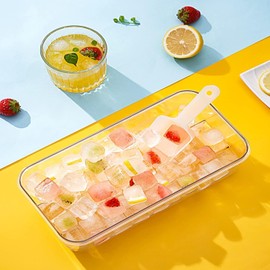 Cubiteras para Hielo de Silicona Con Tapa Y Cubo, Cubitera Silicona de Grado Alimenticio Cuchara para Congelador, Fácil liberación Apilables Bandeja de 28 Moldes de Silicona Hielo Con Tapa Y Cubitera