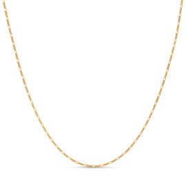 KEZEF Sterling Silver 1.5mm Figaro Chain Necklace - 30 Inch Italian Jewelry for Men & Women - Diamond Cut 18kt Gold Plated Necklace