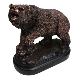 Ebros Gift Western Rustic Realistic Ferocious Grizzly Bear Pawing Statue in Bronze Electroplated Resin Animal Bears Figurine with Pedestal Base Cabin Lodge Wildlife Desktop Accent