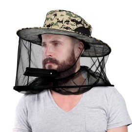 Mosquito Head Net Hat, Sun Hat with Netting, Bee Keeper Hat, Fishing Hats for Outdoor Activities, Safari Hat for Hiking, Camping, Gardening-Camouflage Green