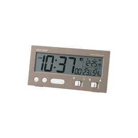 Rhythm Alarm Clock, Atomic Clock, Electronic Sound, Alarm (Snooze), Auto On, Light, Thermometer, Hygrometer, Calendar, Brown, 2.6 x 5.2 x 1.4 inches (6.6 x 13.1 x 3.5 cm), Fit Wave D237SR06