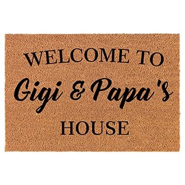 Coir Doormat Front Door Mat New Home Closing Housewarming Gift Welcome to Gigi and Papa's House Grandma Grandpa Grandparents Grandmother Grandfather (24" x 16" Small)