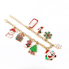 Christmas Charm Bracelet for Women,Santa Claus Snowman Tree Socks Pendant Bracelet,Adjustable Alloy Drop Bracelet for Women Xmas Party Costume Accessories Gift