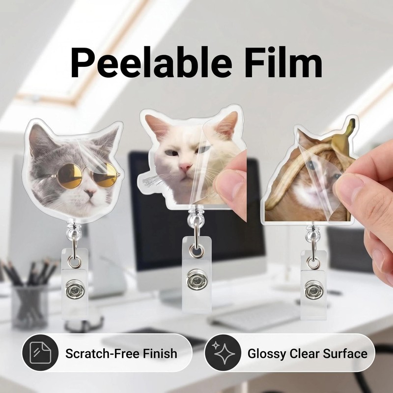 ZEMRTWAY 3 Pack Funny Meme Cat Badge Reels, Retractable ID