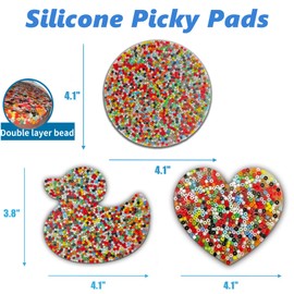 3PCS Picky Pad Skin Picking Fidget Toys, Silicone Big Picking Fidget Pad Reusable More Beads Trichotillomania Toys for Skin Pickers ADHD OCD Relax Anxiety Toy for Adults Teens