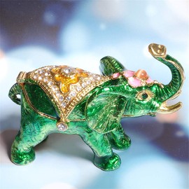 Waltz&F Green Decoration Elephant Figurine Statues Large Jewelry Trinket Box